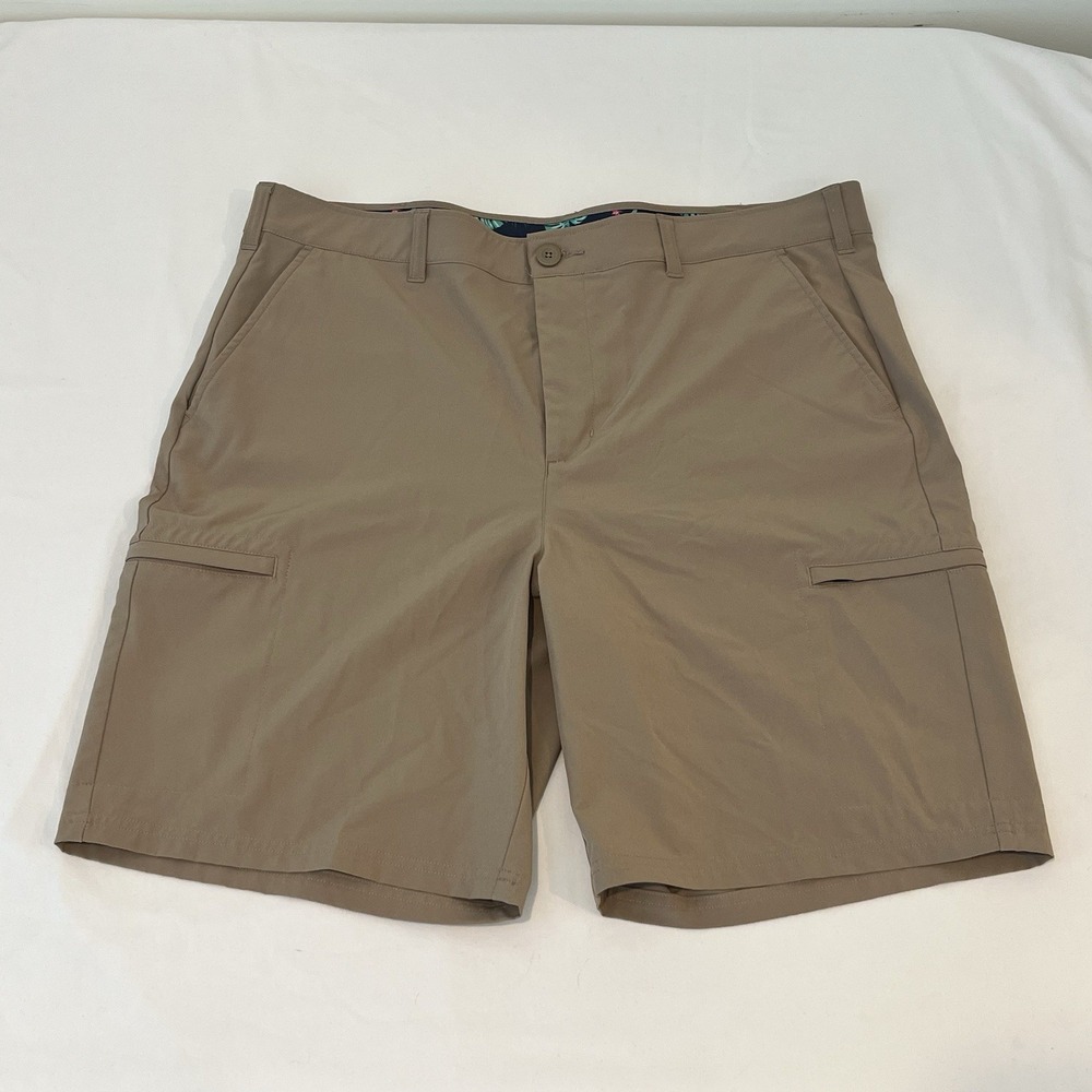 Birdie Bound Shorts Mens 38 Beige Khaki Performance Golf Chino Stretch 9" Inseam